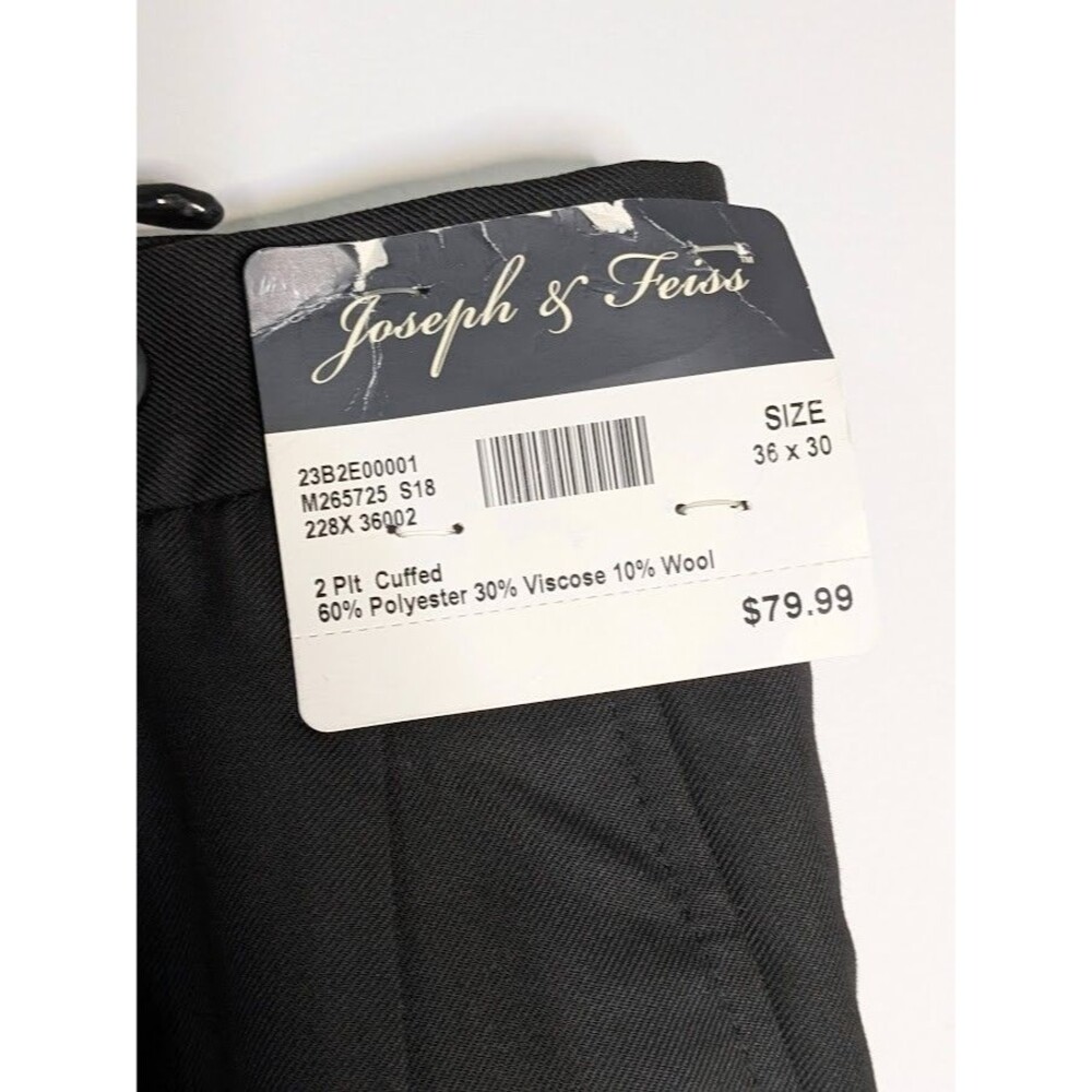 NWT Joseph & Feiss Gold Men's Dress Pants, 36x30 Black Pleated Cuffed Wool Mix